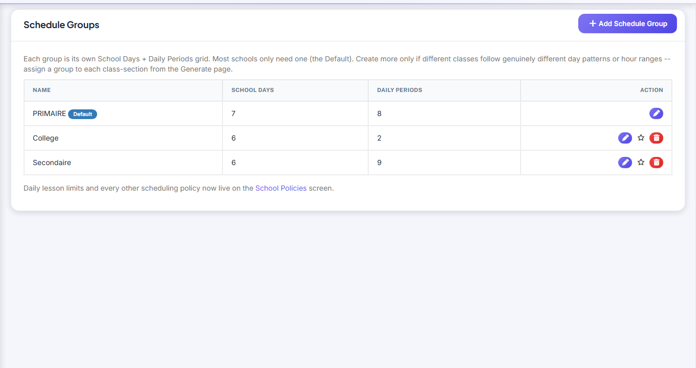 Emploi du temps — Schedule Groups screenshot