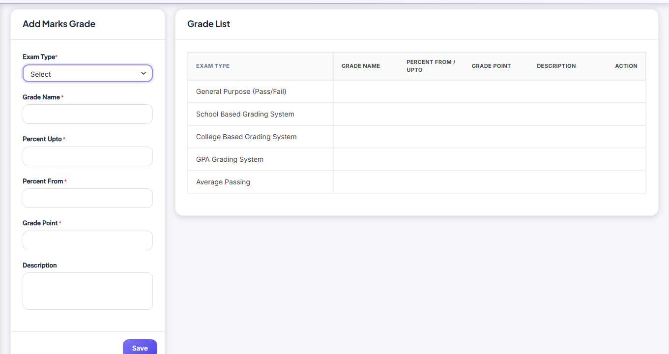 Examens — Marks Grade screenshot