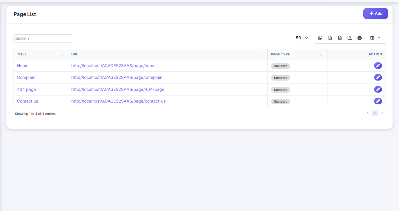 Site web (CMS) — Pages screenshot