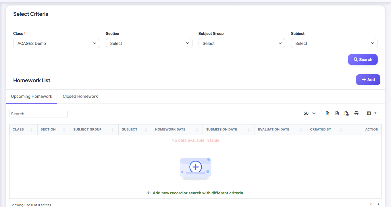 Devoirs — Homework list screenshot